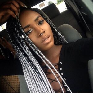 silvery white box braids
