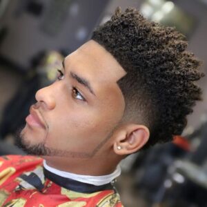 mid length curls with temple fade