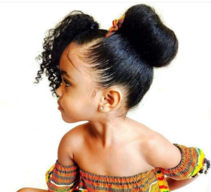 bun with curly bangs