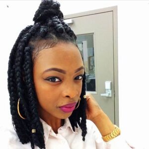 high bun jumbo braids lob