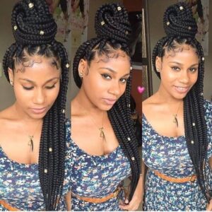 jumbo braids high bun