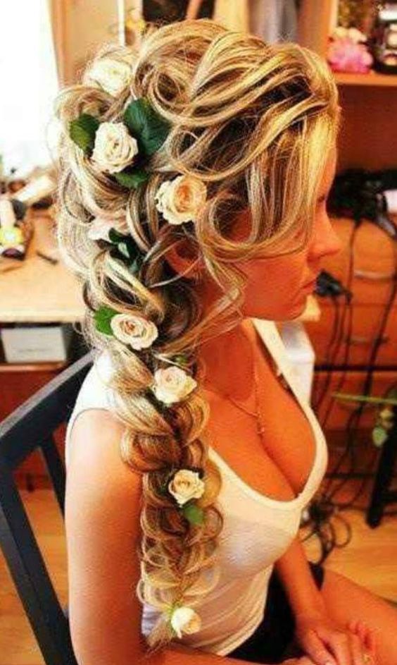 Romantic Side Braid with Flowers