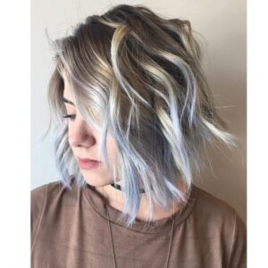 Ash Blonde Bob with Powder Blue Highlights