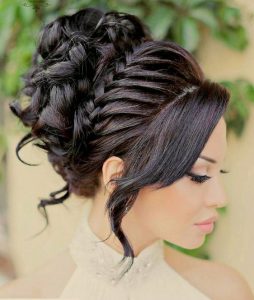 updo curls with braid edge