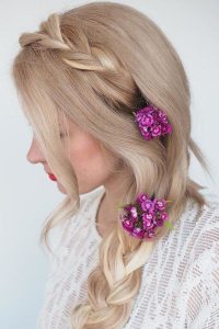 purple floral side braiding