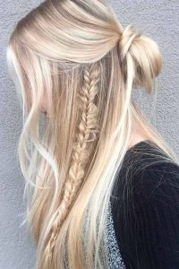 messy bun with fishtails