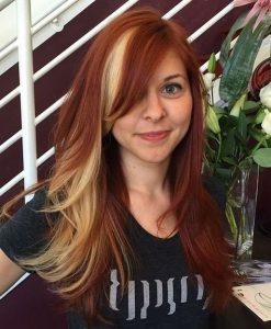 pop of blonde within red