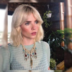 blonde curtain bang bob