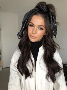 scarf tied extension half up