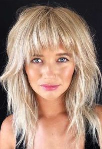 blunt bangs short shag