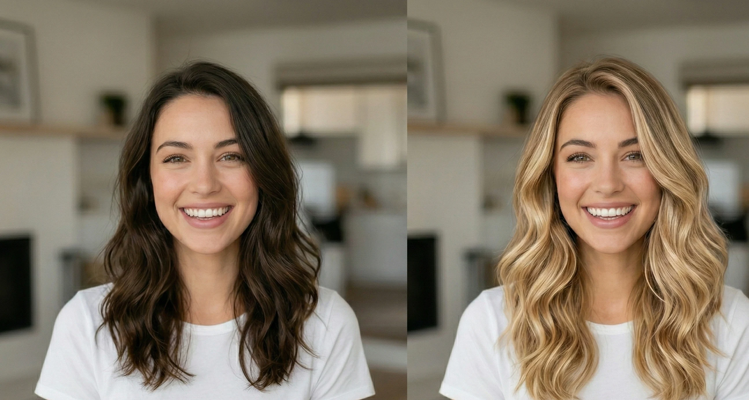 AI hairstyle try on tool — virtual hair color change before and after