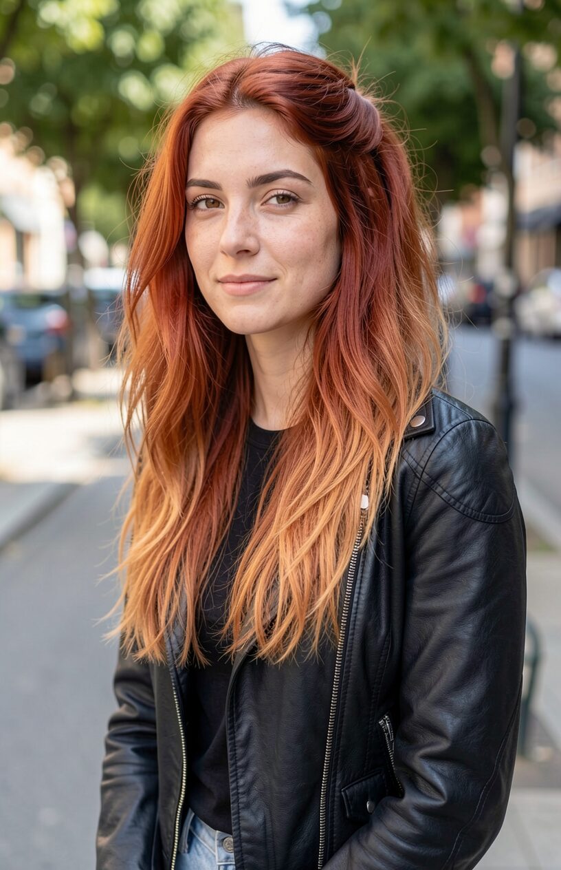 blonde hair with red highlights