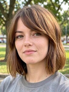 textured bob with bangs