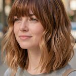 Red Ombre Lob With Bangs