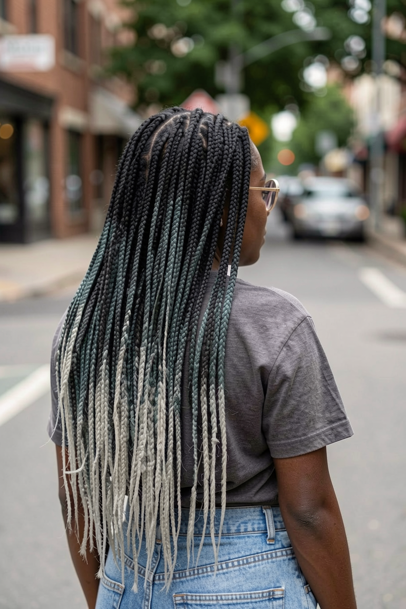 Box Braids With Color Gradient Grey