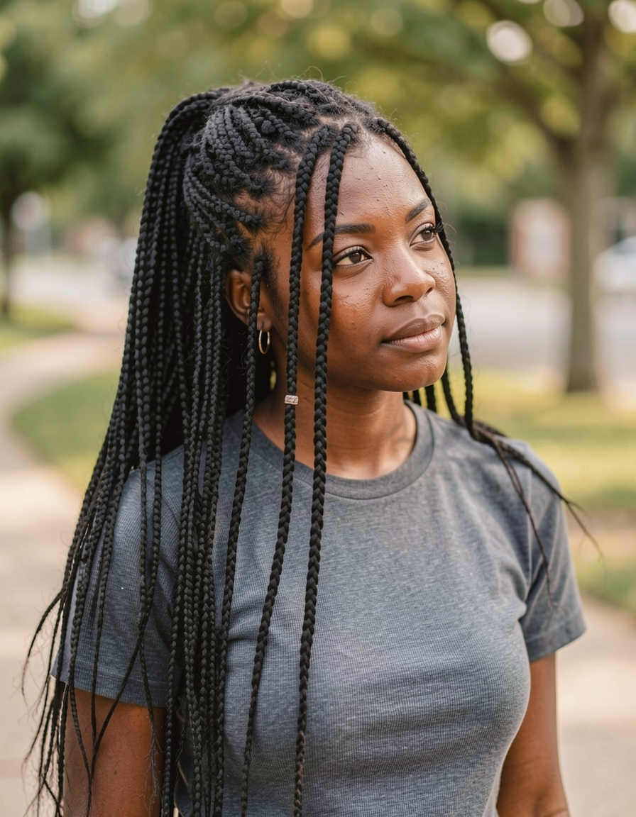 Half Up Dark Brown Box Braids