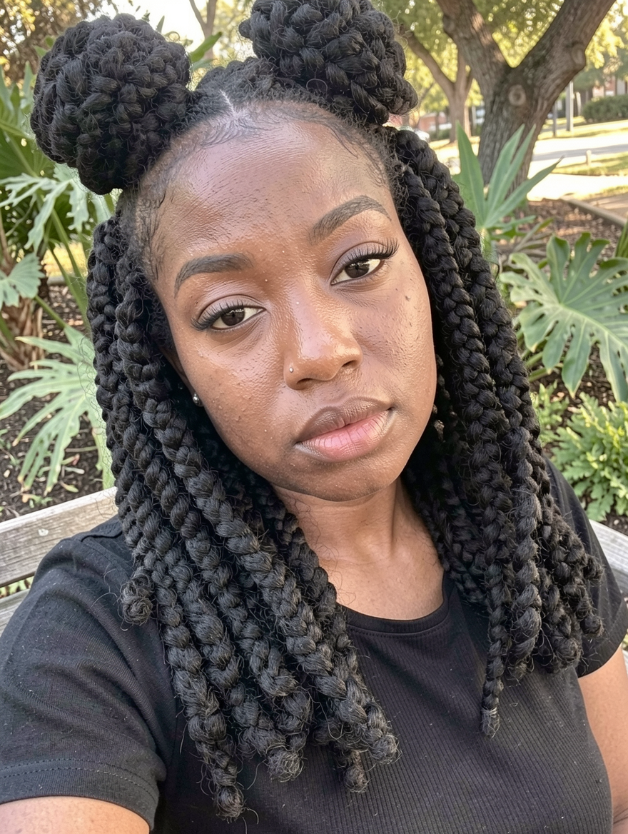 Jumbo Box Braid Double Buns