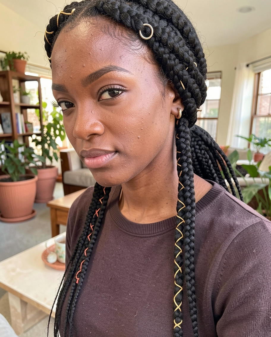 Metallic Accessories Box Braids with Beads & Wraps