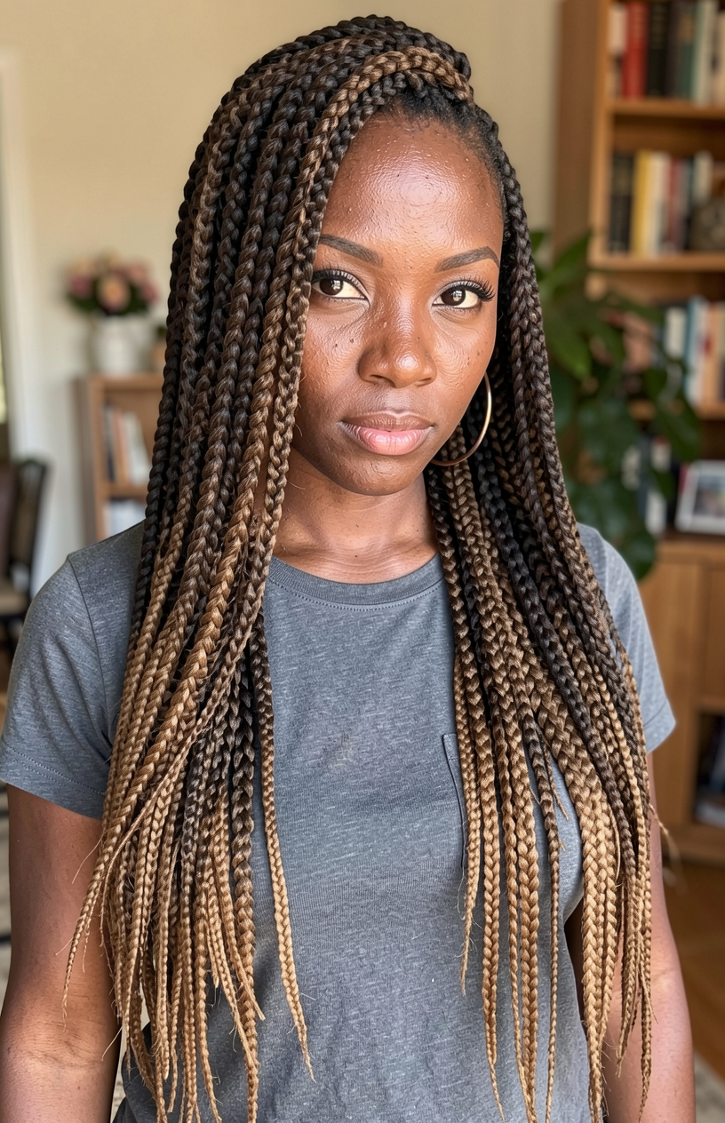 Ombre Honey Brown Box Braids with color