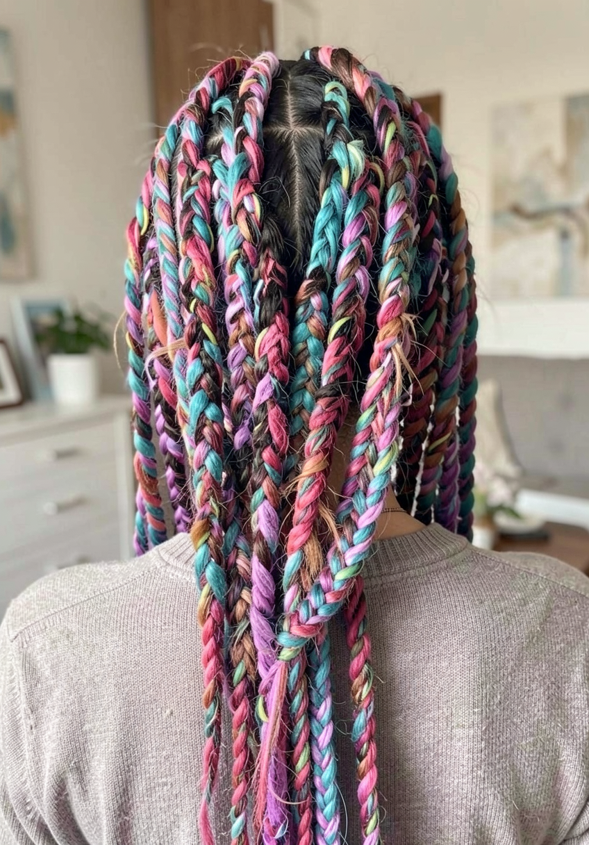 Rainbow Yarn Box Braids