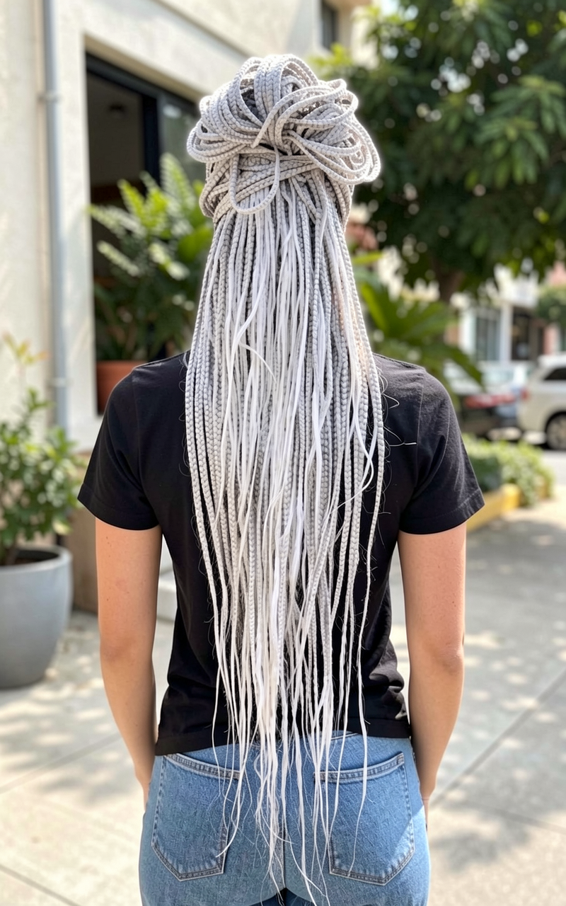 Box Braids With Color – Silvery White Box Braids