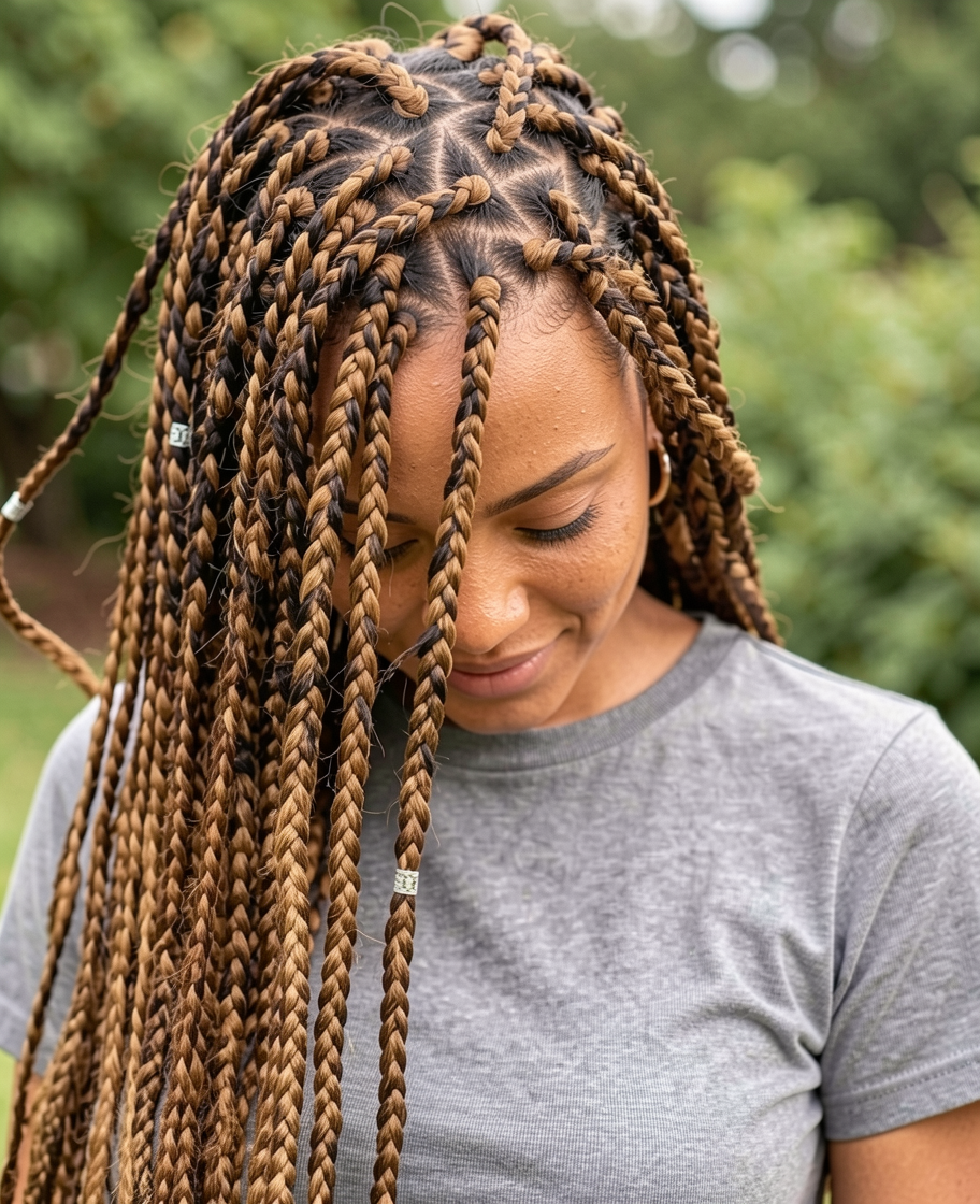 Triangle Part Honey Brown Box Braids