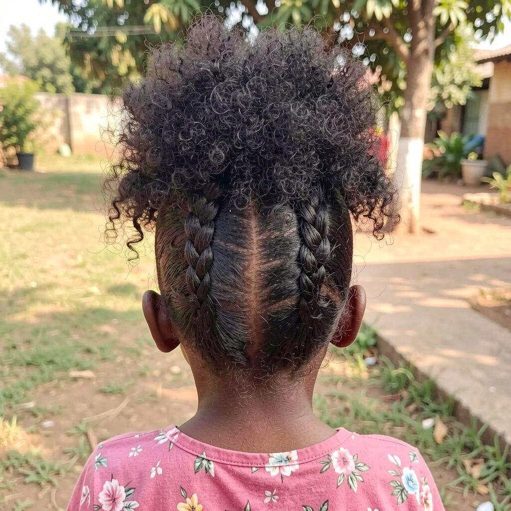 Puff with upside down braids