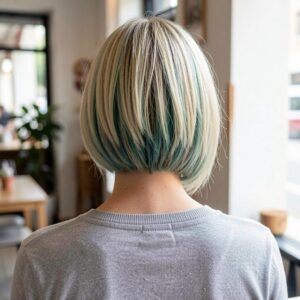 blue and blonde layered bob