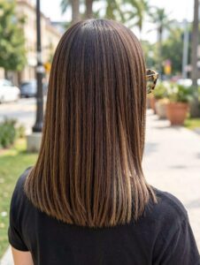 blunt lob with peekaboo blonde