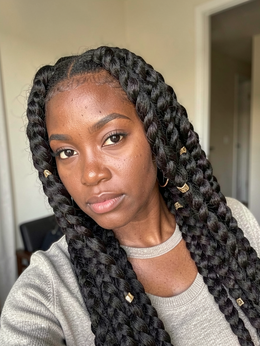 Center Parted Large Box Braids