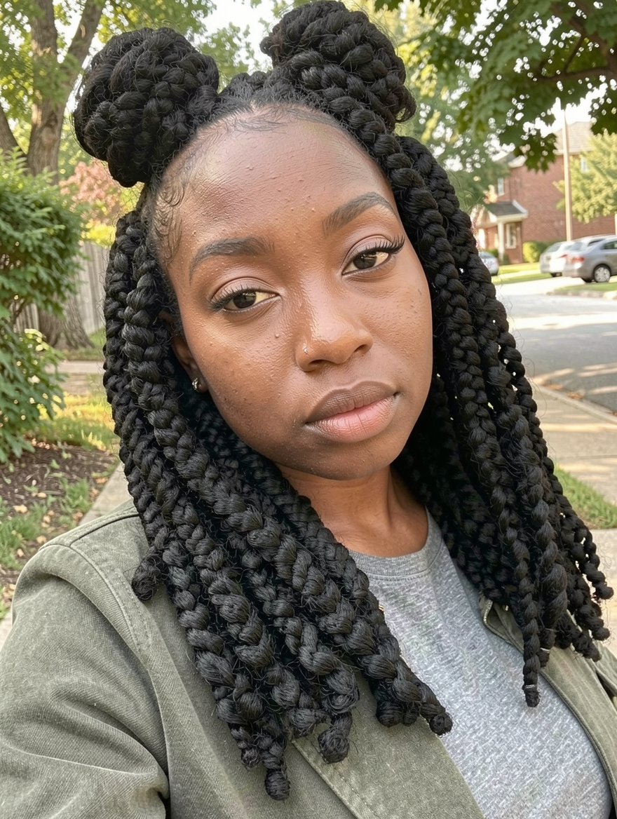 Double Bun Jumbo Braids