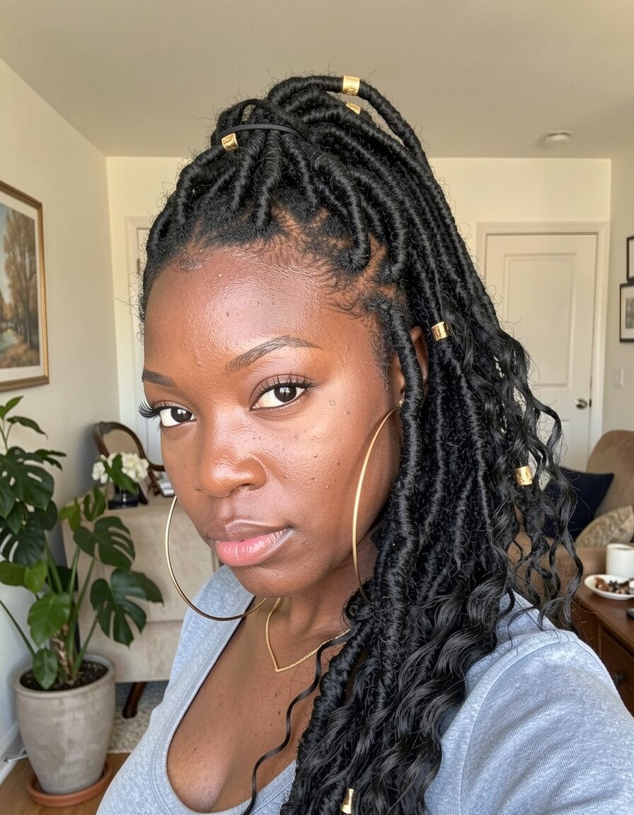 half up goddess locs