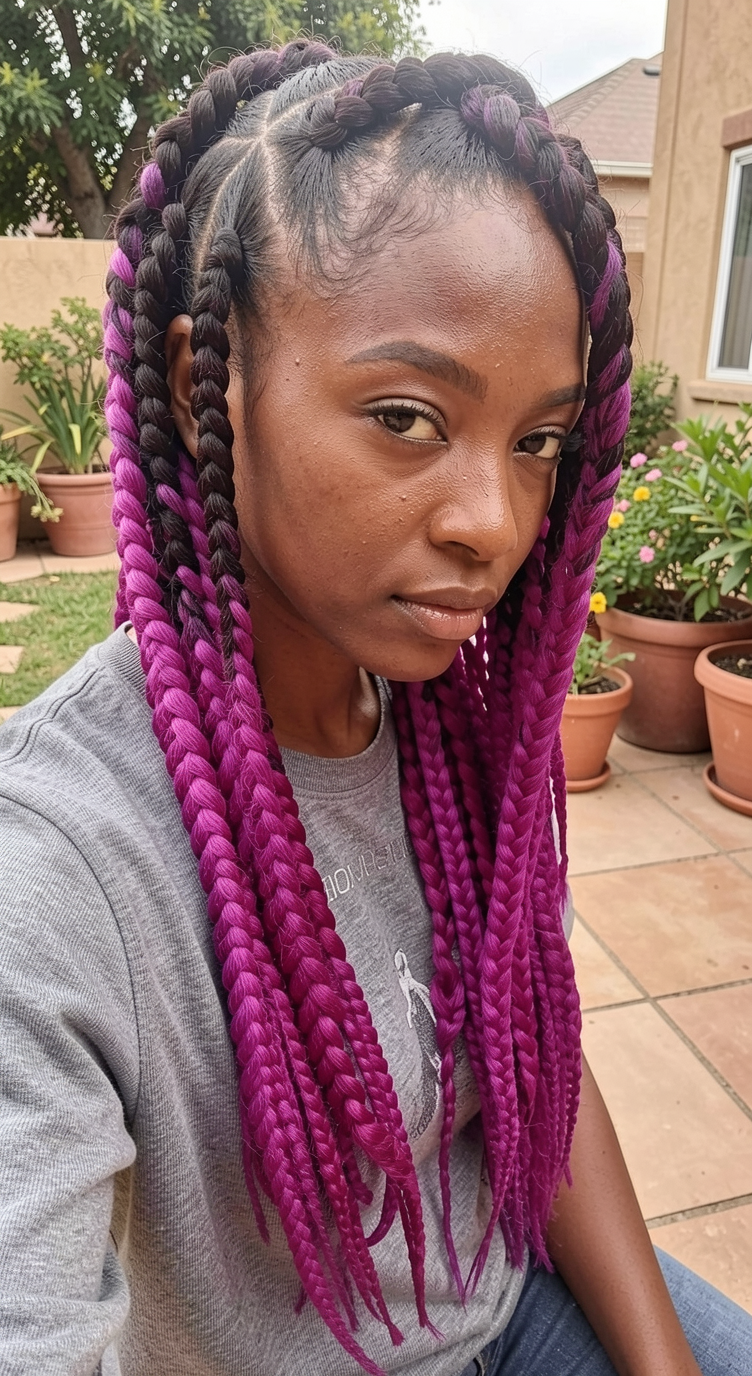 Hot Pink Ombre Large Box Braids