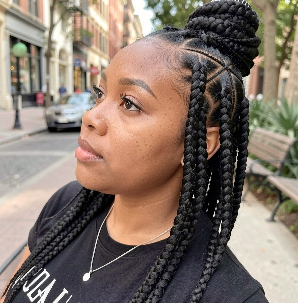 Big Jumbo Box Braids with Braided Parts