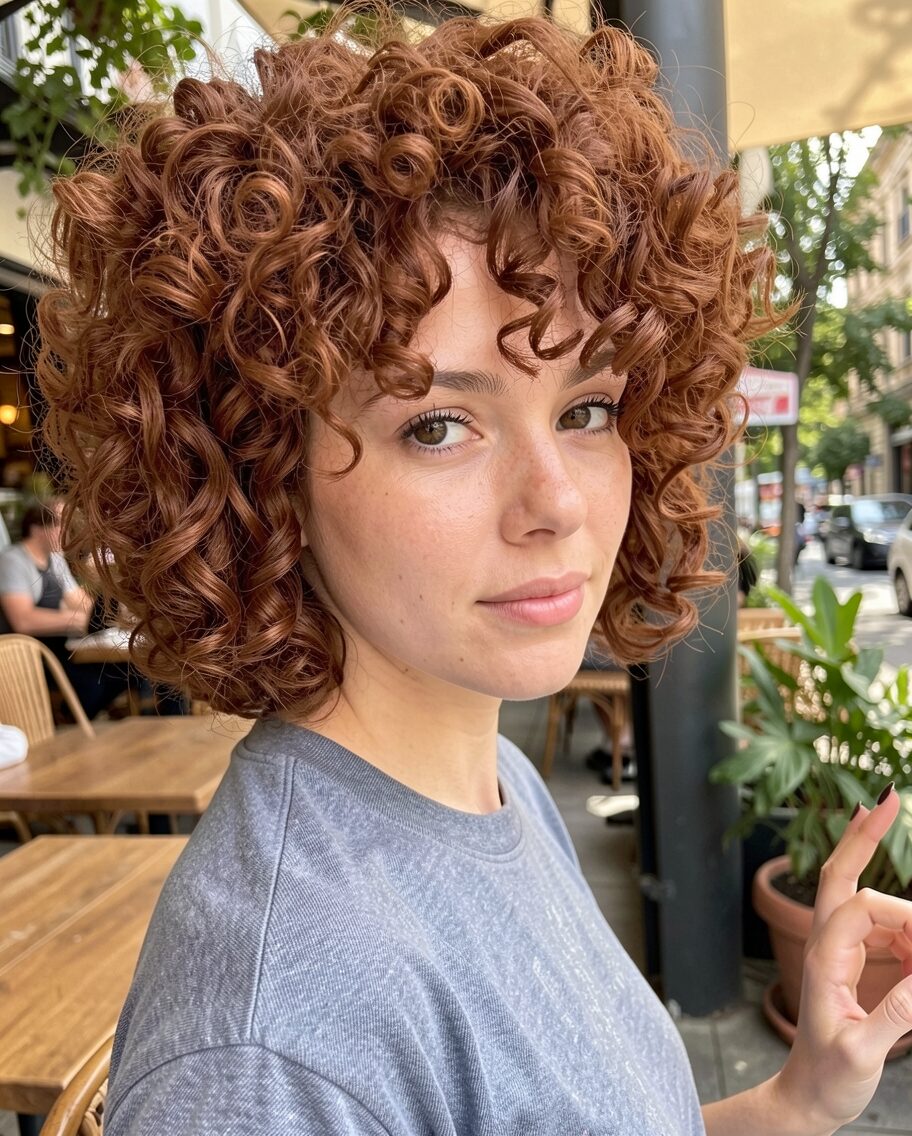 spiral perm with bangs