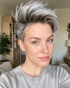 Balayage Styles for Straight Hair - Cropped Hair with Grey and Silver Balayage