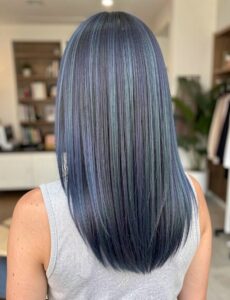 Balayage Styles for Straight Hair - Midnight Blue and Denim Blue Balayage