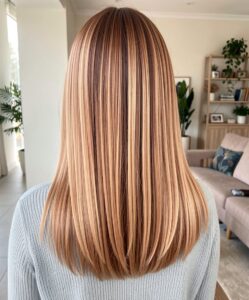 Balayage Styles for Straight Hair - Rose Gold balayage with Auburn Base