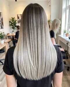 Balayages Styles for Straight Hair - Dark Grey and Ice Blue Balayage