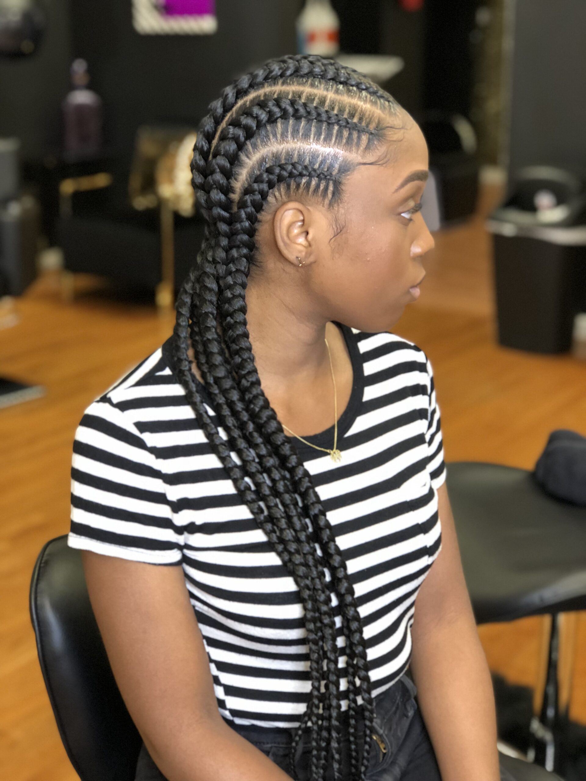 Straight cornrow large feed in braid