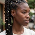 High Ponytail Embroidered Feed In Braid