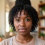 High Bun And Curly Bangs