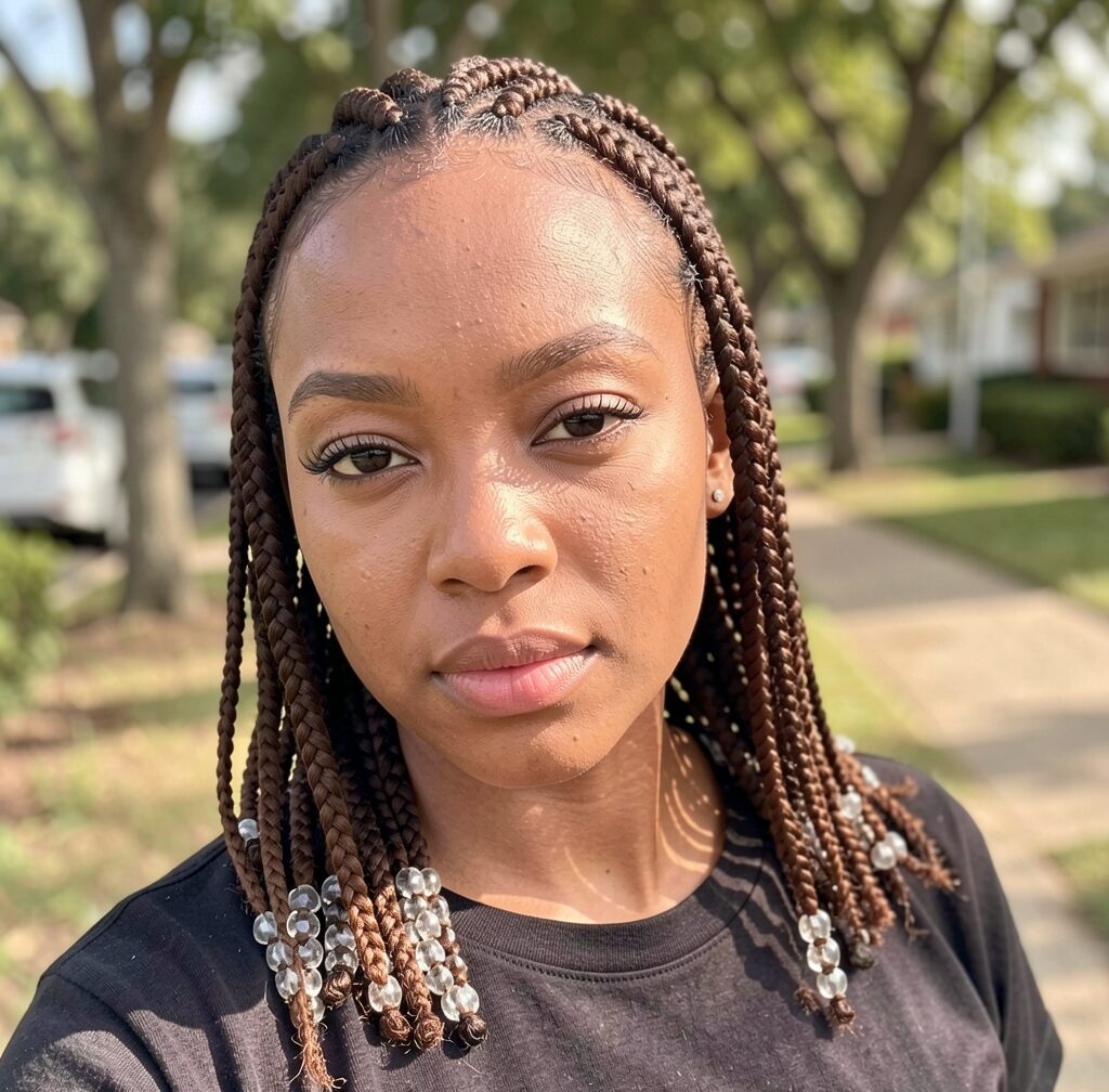 Short Fulani cornrows with beads