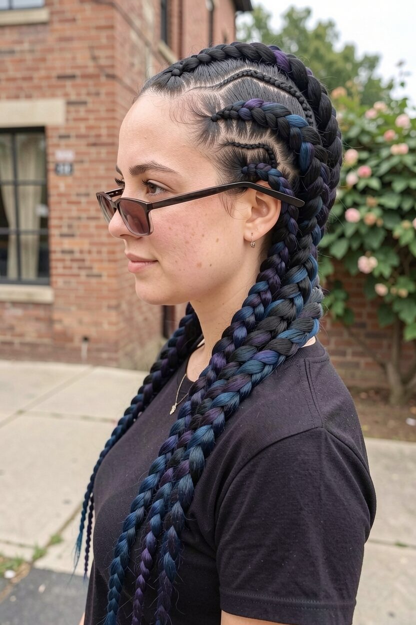 blue purple cornrows