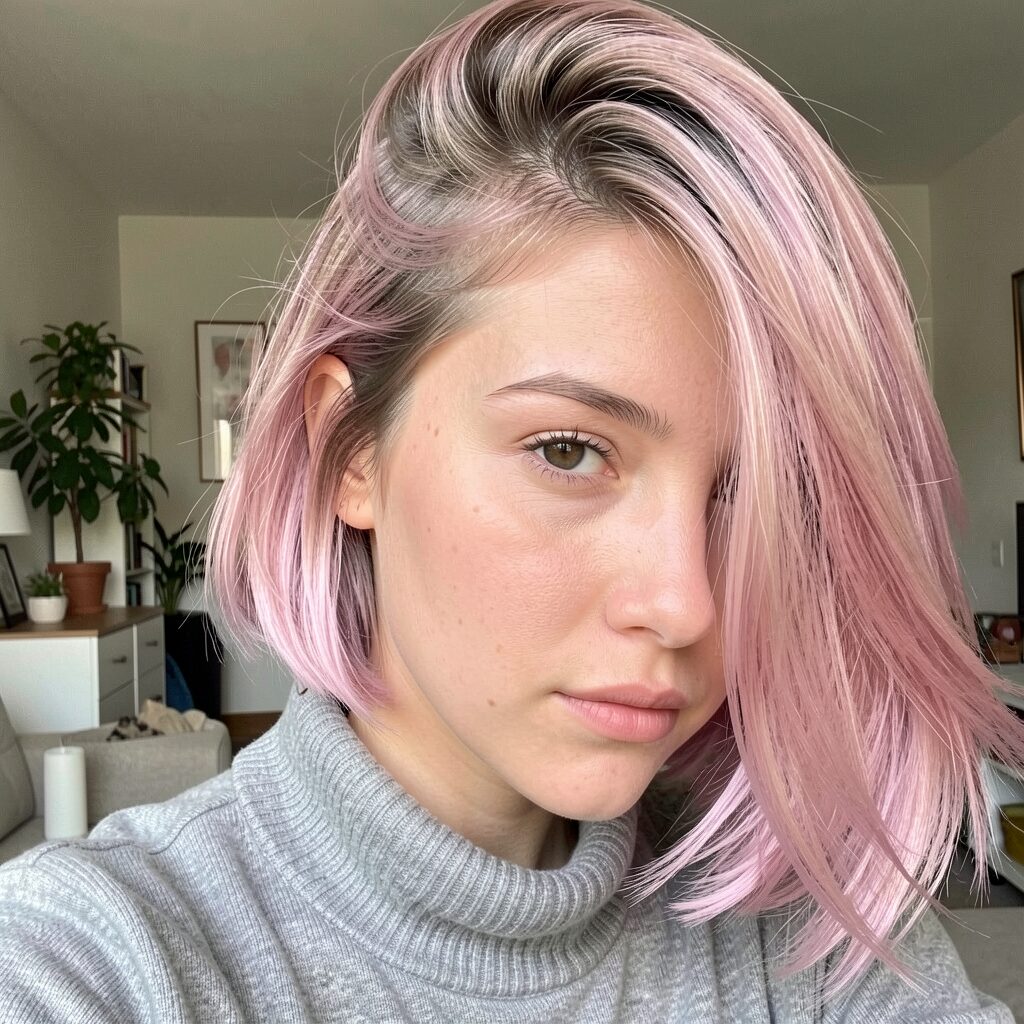 Baby Pink with Ash Brown Roots
