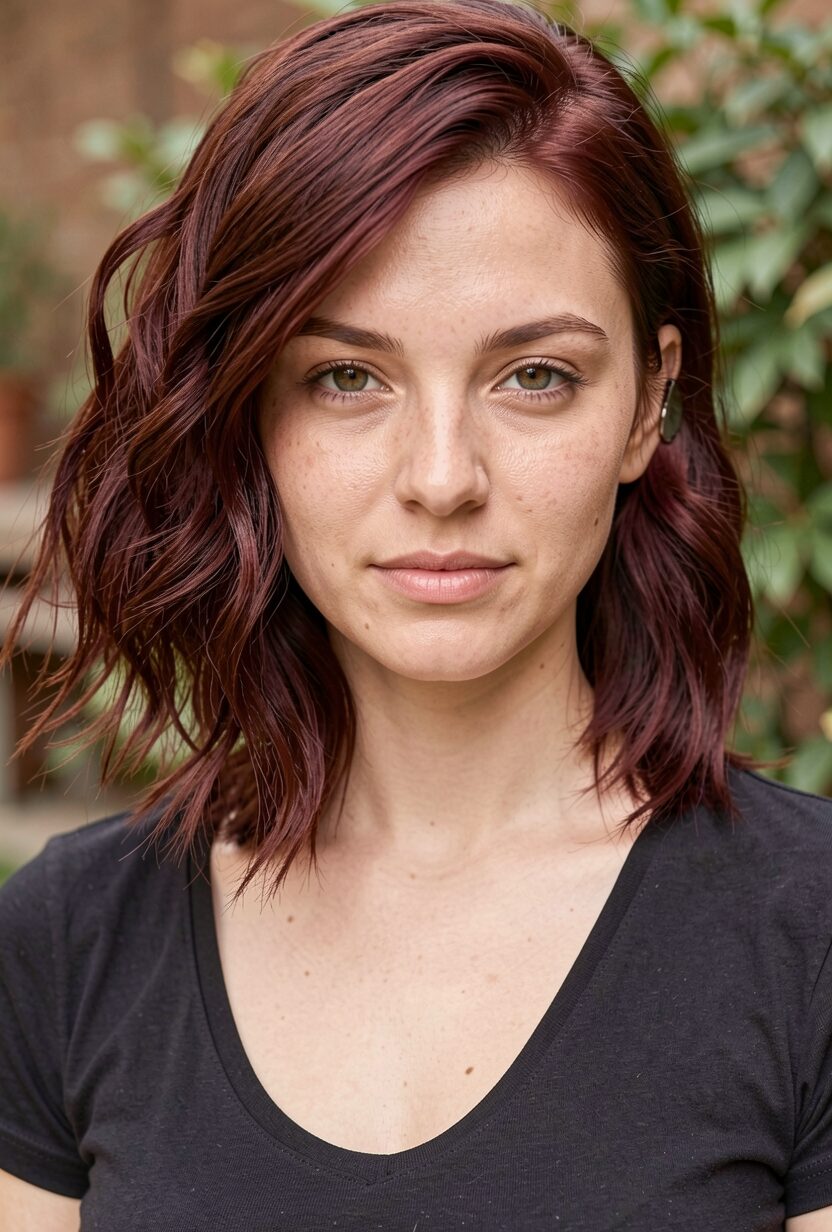 Deep Burgundy Hair for Hazel Eyes