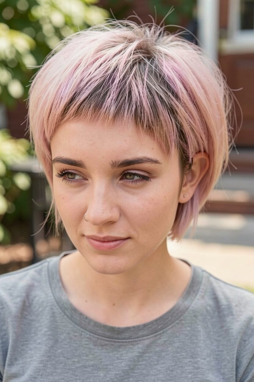 Blush Pink Pageboy with Cropped Bangs