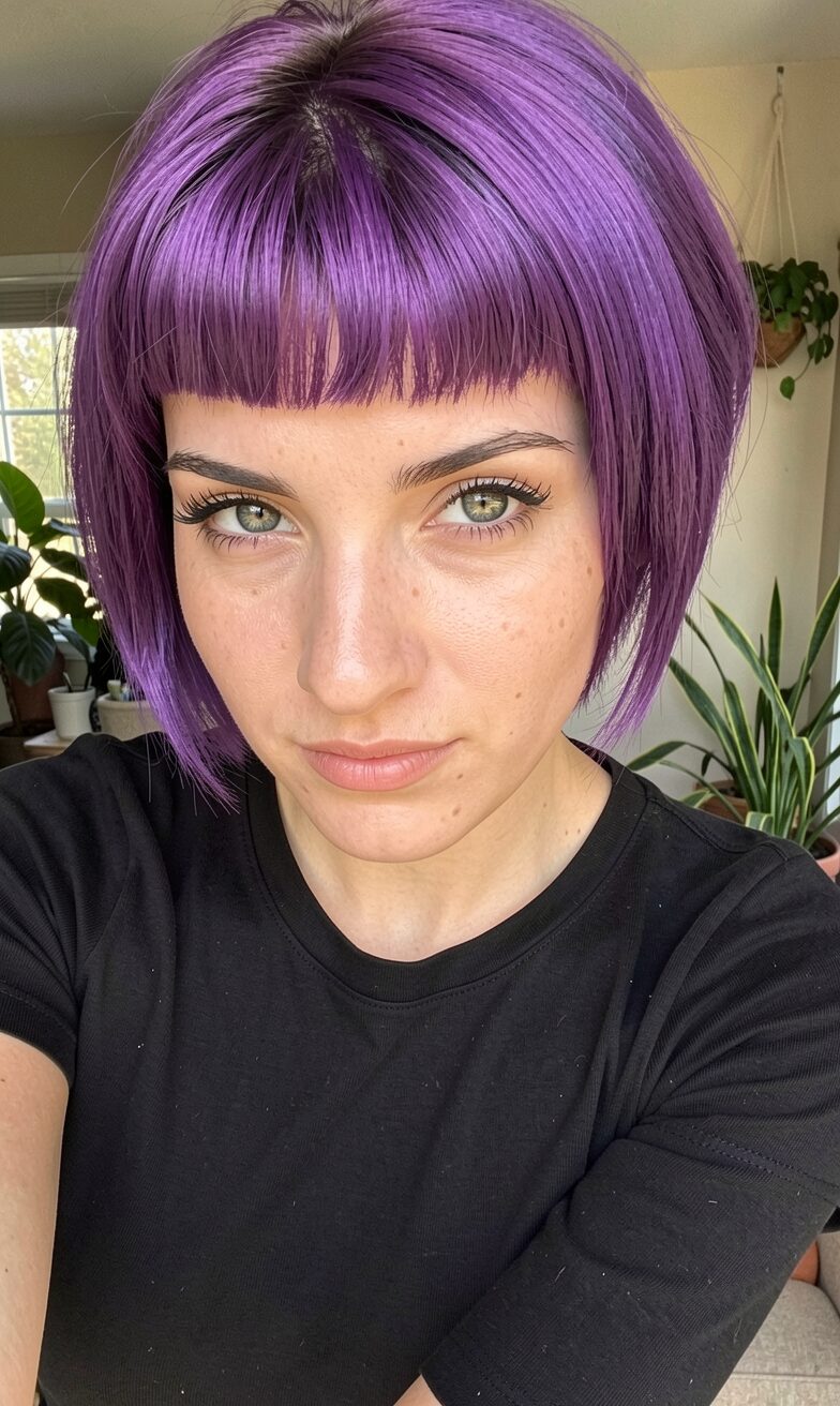 Cute Purple pageboy with Short Bangs