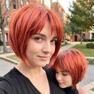 Pageboy Haircuts for Women - Fire Red with Choppy Texture