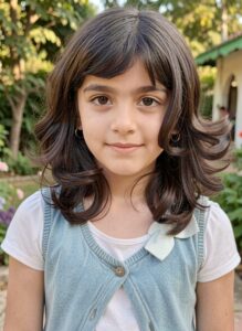 long layered hair with curtain bangs